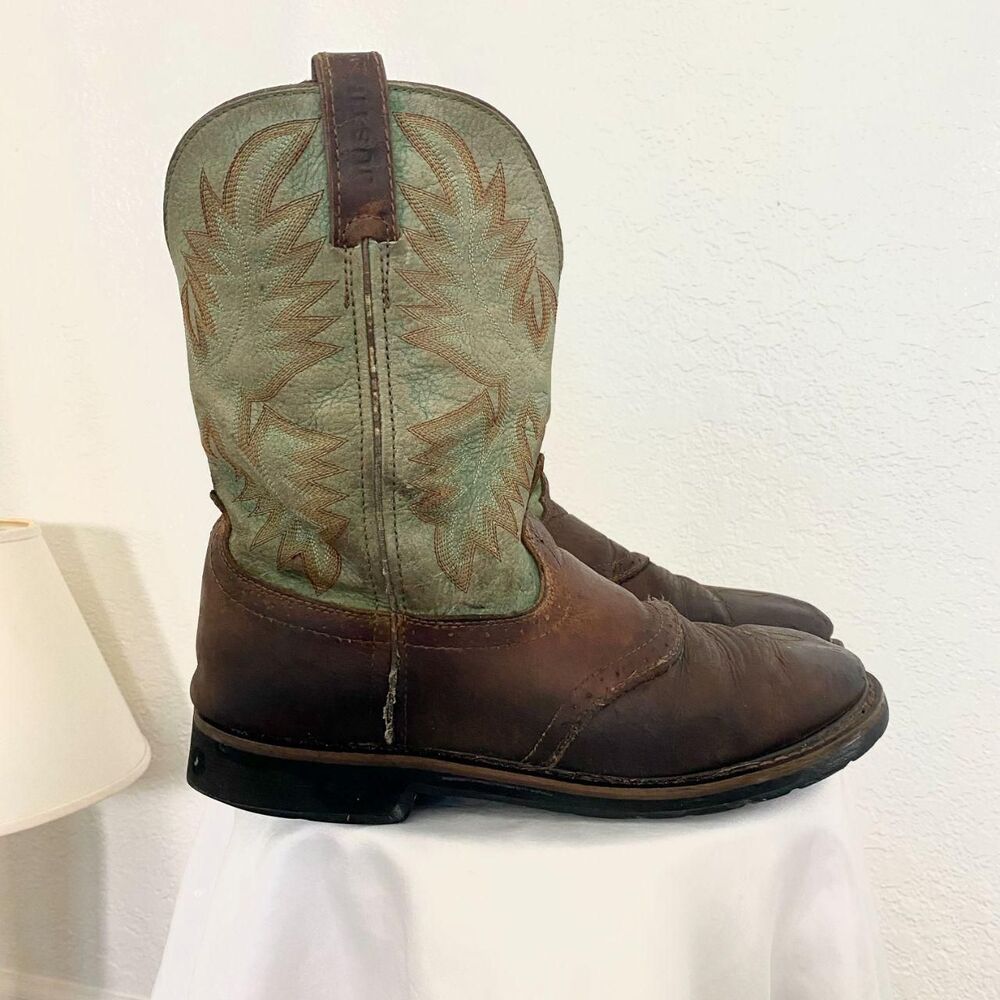 Justin Boots Brown Leather with Mint Green Shaft Western Boots